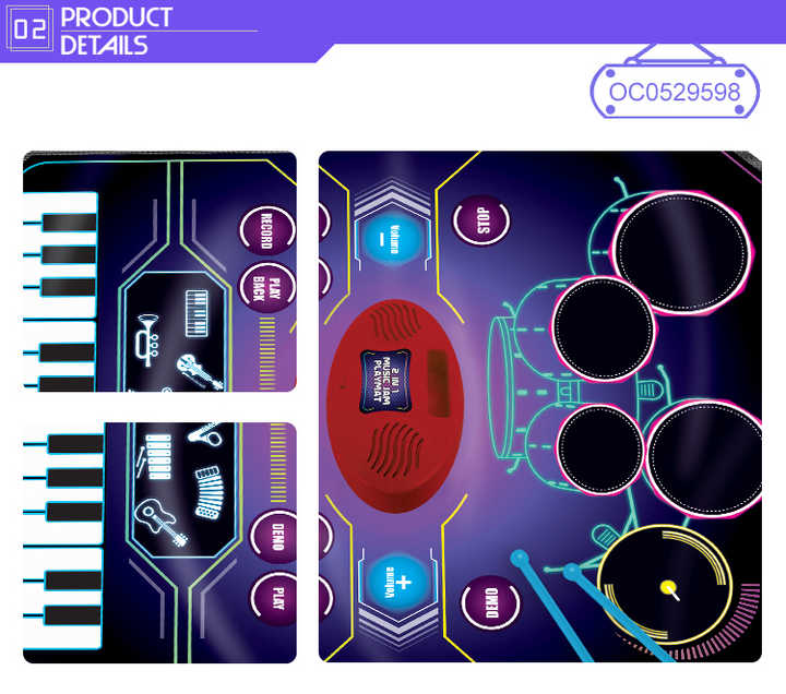 Light up Floor Piano Keyboard Mat for Kids with Drum Mat