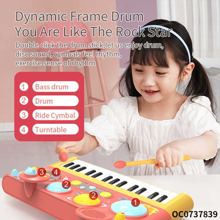 Kids Toddler Keyboard Piano Hand Drum Montessori Early Learning Musical Instrument Battery Toy with Microphone