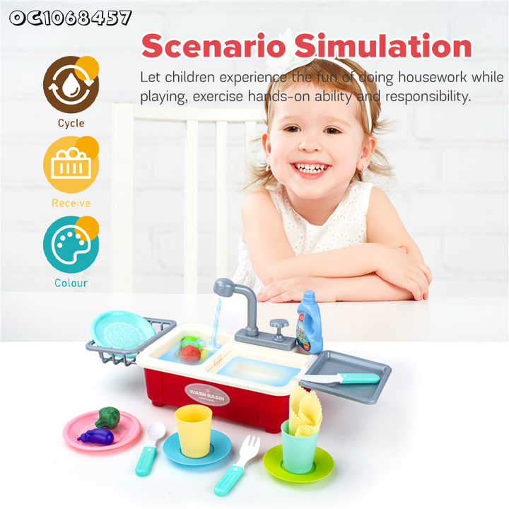 Children Modern Toy Kitchen Plastic Dish Washing Sink Set Pretend Play Accessories Simulation and Prices with Vegetable Fruit