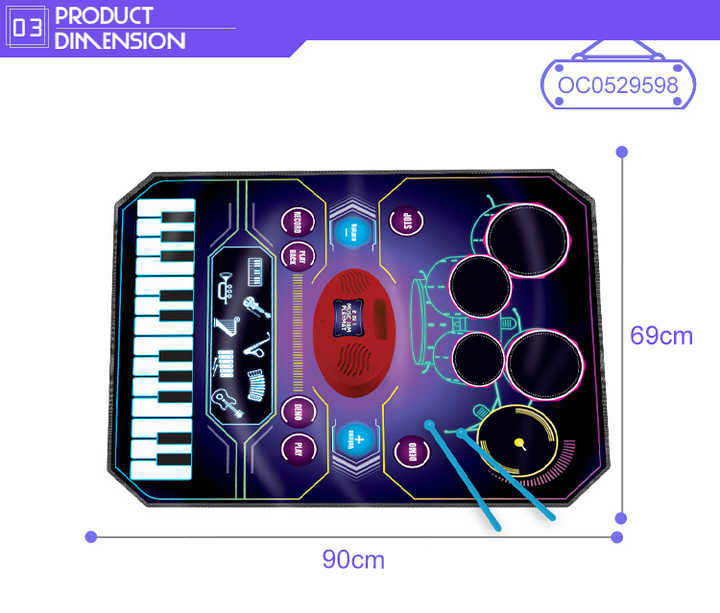 Light up Floor Piano Keyboard Mat for Kids with Drum Mat