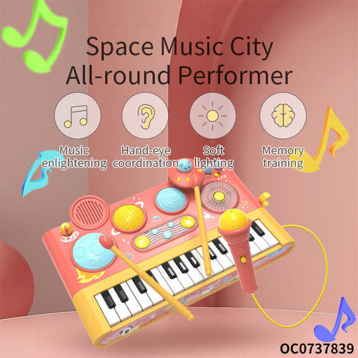 Kids Toddler Keyboard Piano Hand Drum Montessori Early Learning Musical Instrument Battery Toy with Microphone
