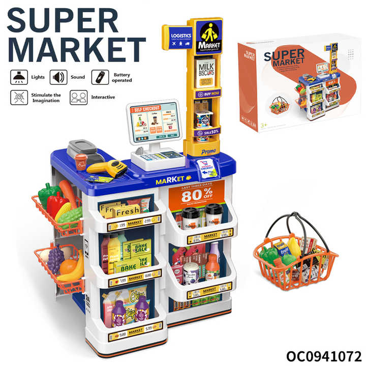 Toy Supermarket Checkout Shopping Basket Plastic Kids Shopping Mall Games