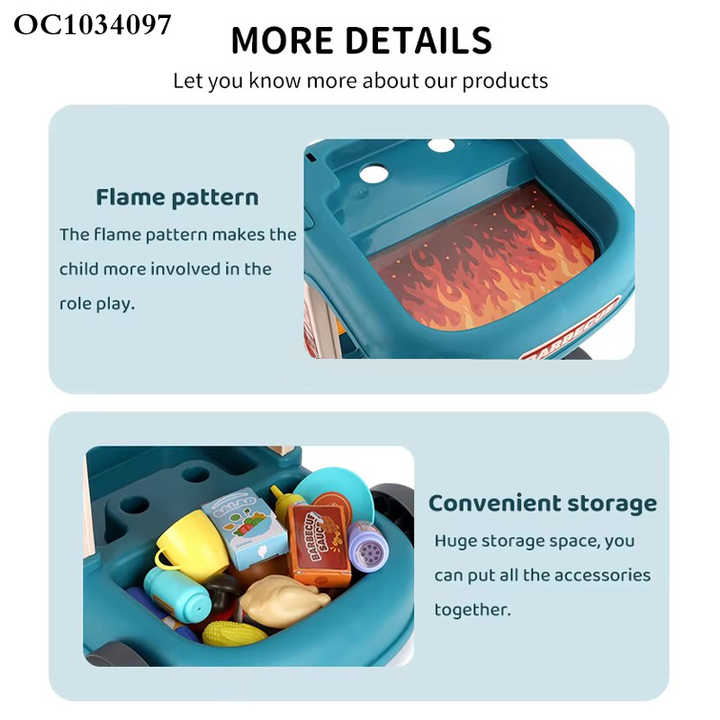 Interactive Plastic Grill Play Food Set Cart Children's Pretend BBQ Cooking Kitchen Toy for Preschool Pretend Play for Girls