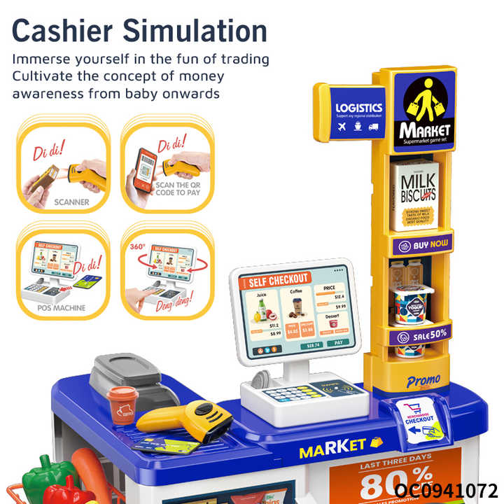 Toy Supermarket Checkout Shopping Basket Plastic Kids Shopping Mall Games